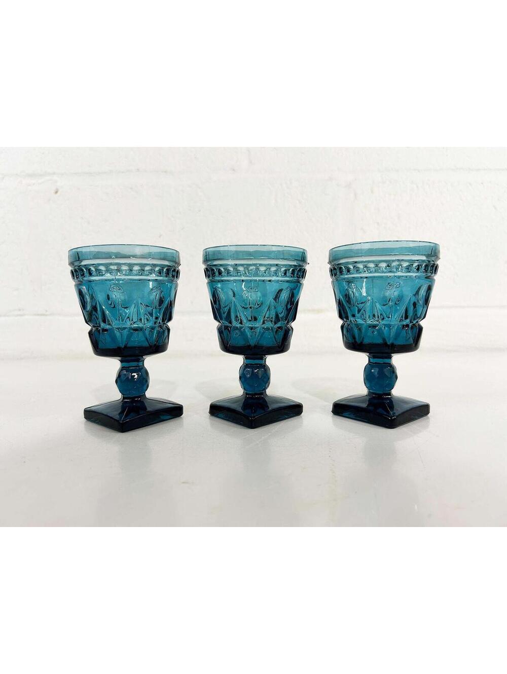 Park Lane Colony Apertif Glasses Blue Goblet Set of 3 Cordial Sherry 1960s 1970s